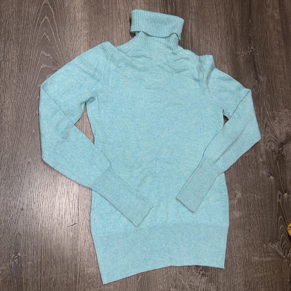 J.Crew Collection 100% Italian Cashmere Turtleneck Sweater S Blue Melange EUC